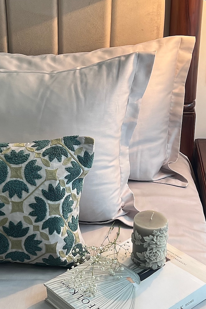 Pearl Grey Cotton Bedsheet Set (Set of 4) by SADYASKA at Pernia's Pop Up Shop