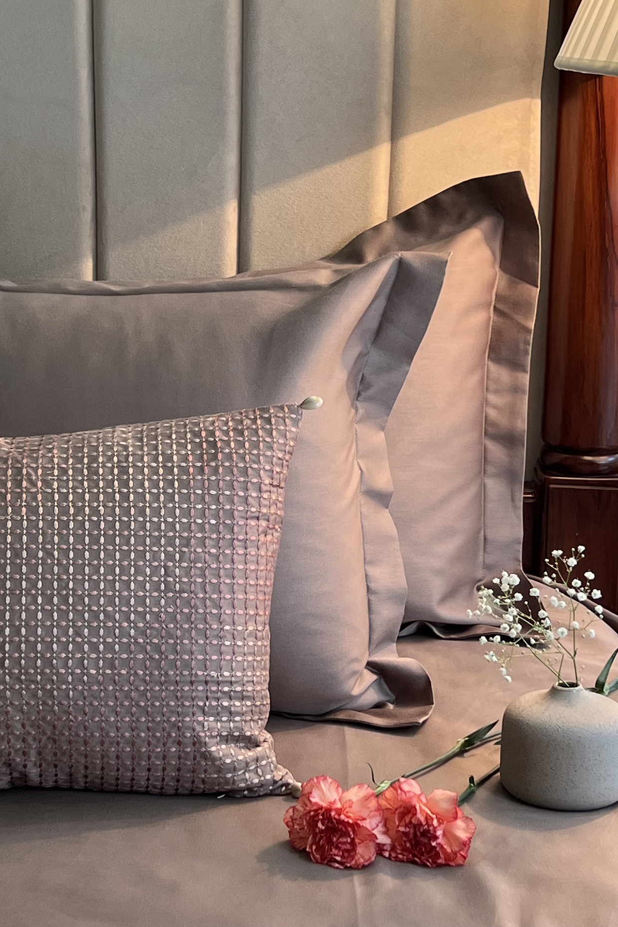 Taupe Cotton Bedsheet Set (Set of 4) by SADYASKA at Pernia's Pop Up Shop