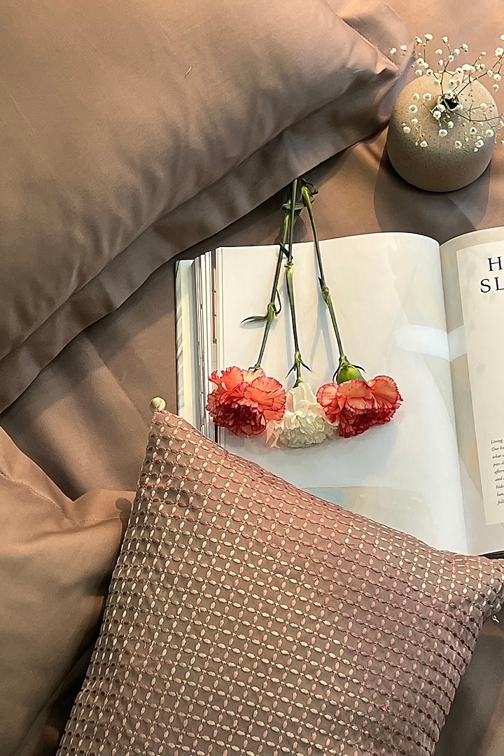 Taupe Cotton Bedsheet Set (Set of 4) by SADYASKA at Pernia's Pop Up Shop