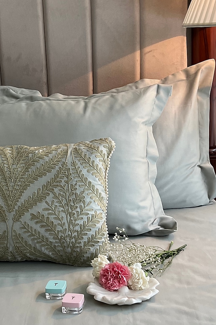 Sage Green Cotton Bedsheet Set (Set of 4) by SADYASKA at Pernia's Pop Up Shop