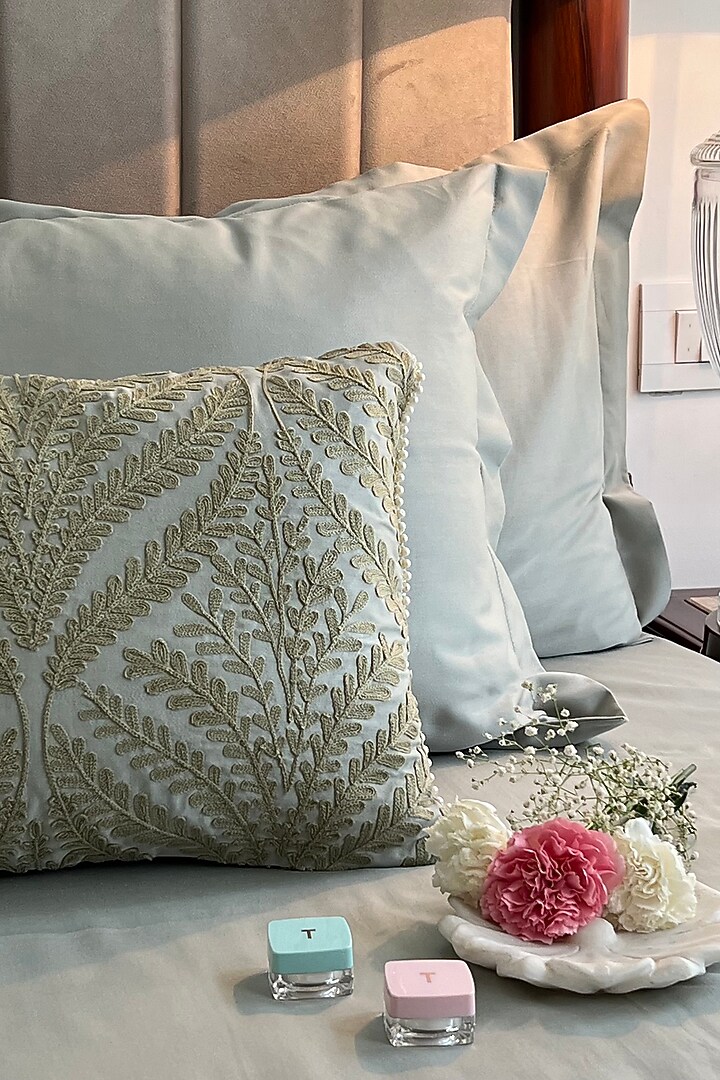 Sage Green Cotton Bedsheet Set (Set of 4) by SADYASKA at Pernia's Pop Up Shop