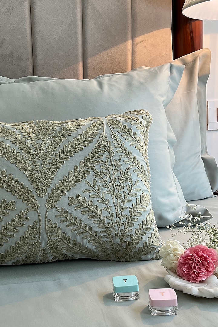 Sage Green Cotton Bedsheet Set (Set of 4) by SADYASKA at Pernia's Pop Up Shop