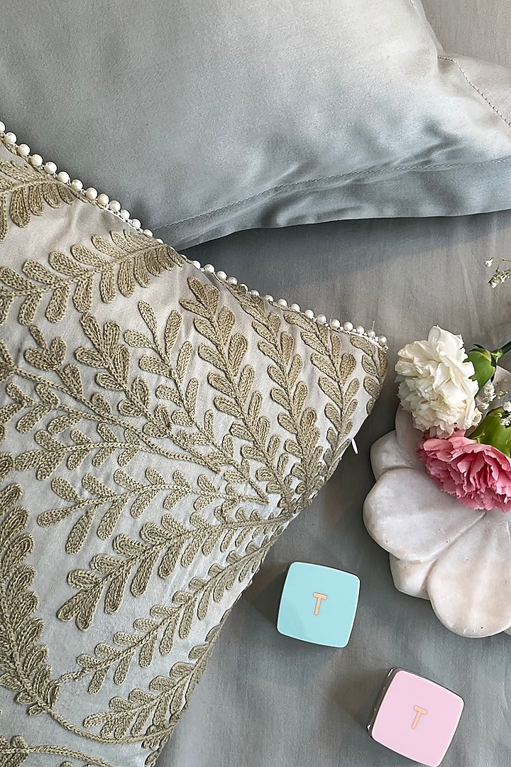 Sage Green Cotton Bedsheet Set (Set of 4) by SADYASKA at Pernia's Pop Up Shop
