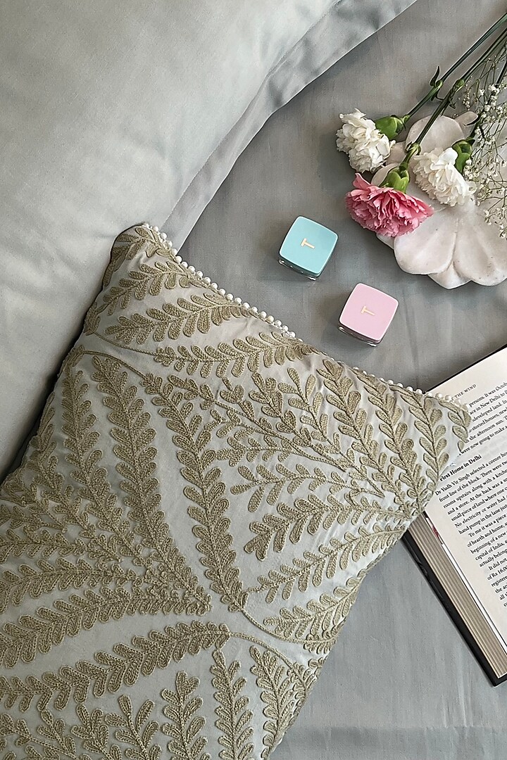 Sage Green Cotton Bedsheet Set (Set of 4) by SADYASKA at Pernia's Pop Up Shop