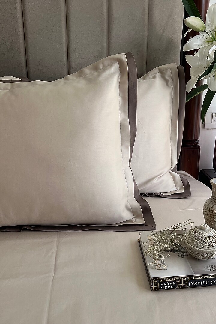 Oats Beige Bedsheet Set In Cotton (Set of 3) by SADYASKA at Pernia's Pop Up Shop