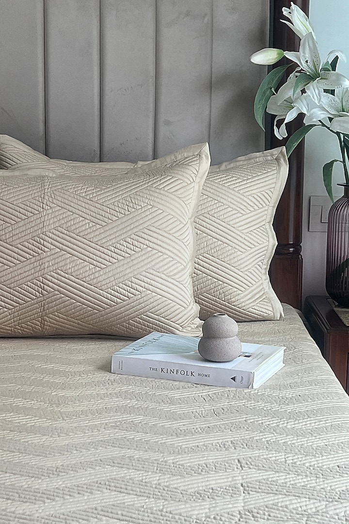 Beige Cotton Bedspread Set of 3 by SADYASKA at Pernia's Pop Up Shop