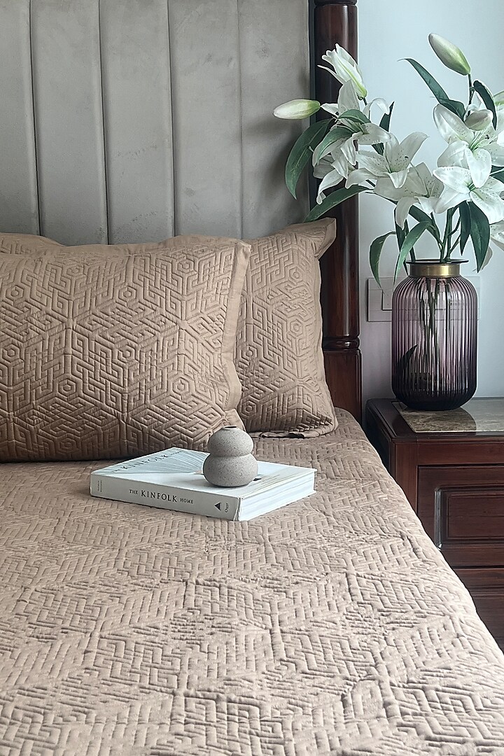 Hazel Beige Cotton Bedspread Set of 3 by SADYASKA at Pernia's Pop Up Shop