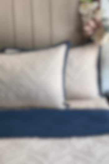 Ivory & Navy-Blue Cotton Rich Bedspread Set of 3 by SADYASKA