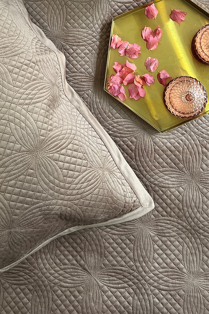Buff Velvet Bedspread Set of 3 by SADYASKA at Pernia's Pop Up Shop