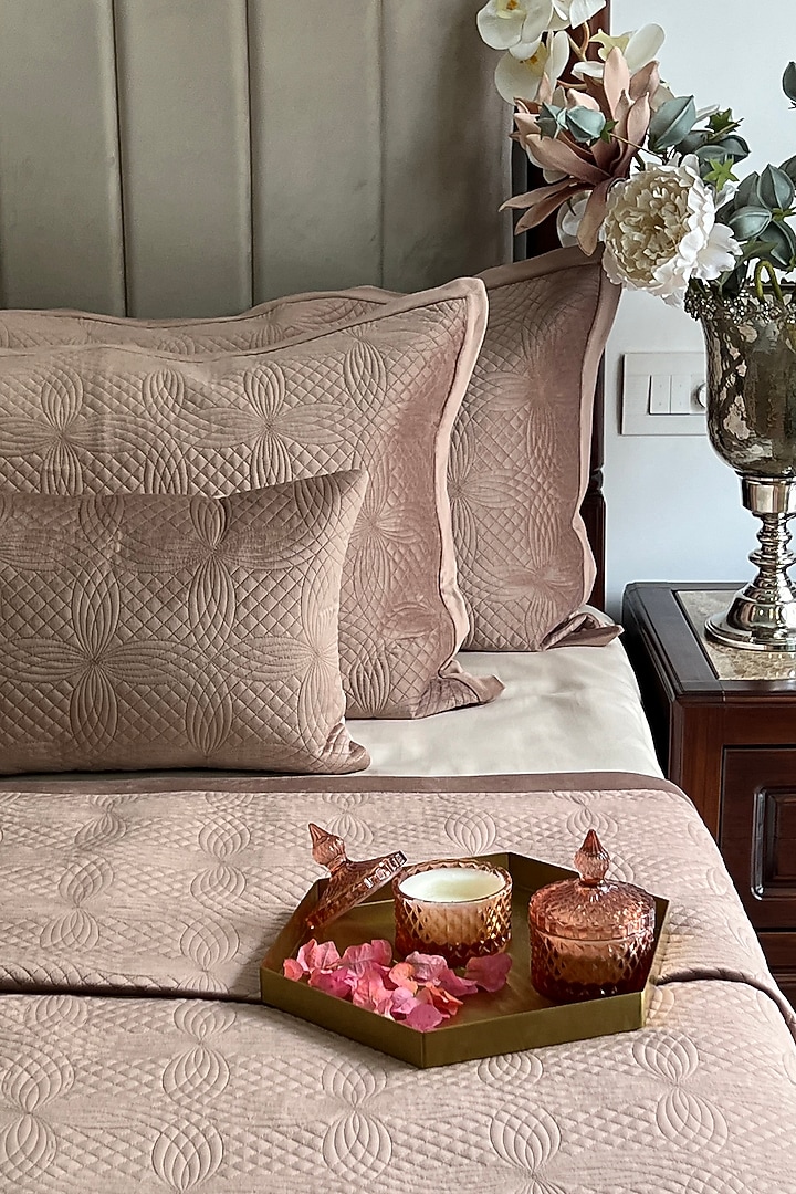 Buff Velvet Bedspread Set of 3 by SADYASKA at Pernia's Pop Up Shop