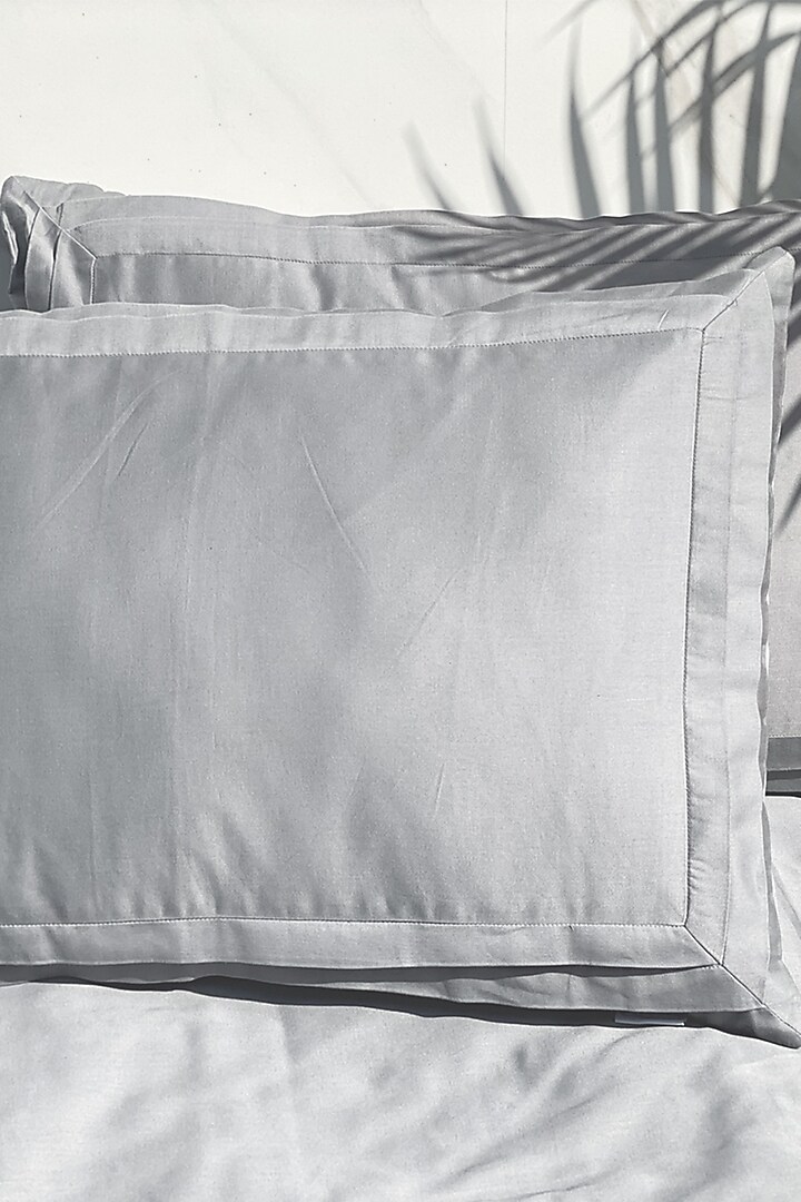 Slate Grey Cotton Tri-Pleated Bedsheet Set Of 3 by SADYASKA at Pernia's Pop Up Shop