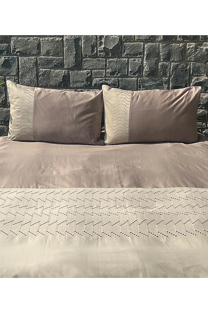 Mocha Brown & Beige Cotton Bedsheet Set Of 3 by SADYASKA at Pernia's Pop Up Shop