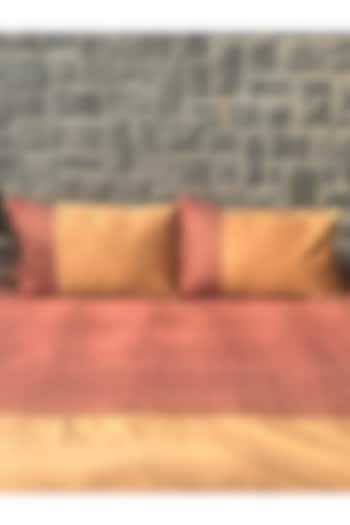 Honey Mustard & Terracotta Red Cotton Bedsheet Set Of 3 by SADYASKA at Pernia's Pop Up Shop