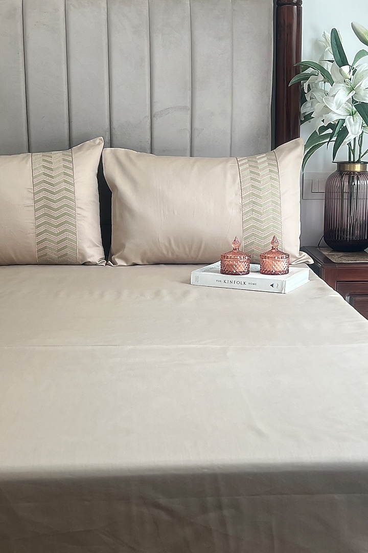 Sand Cotton Rich Bedsheet (Set Of 3) by SADYASKA at Pernia's Pop Up Shop