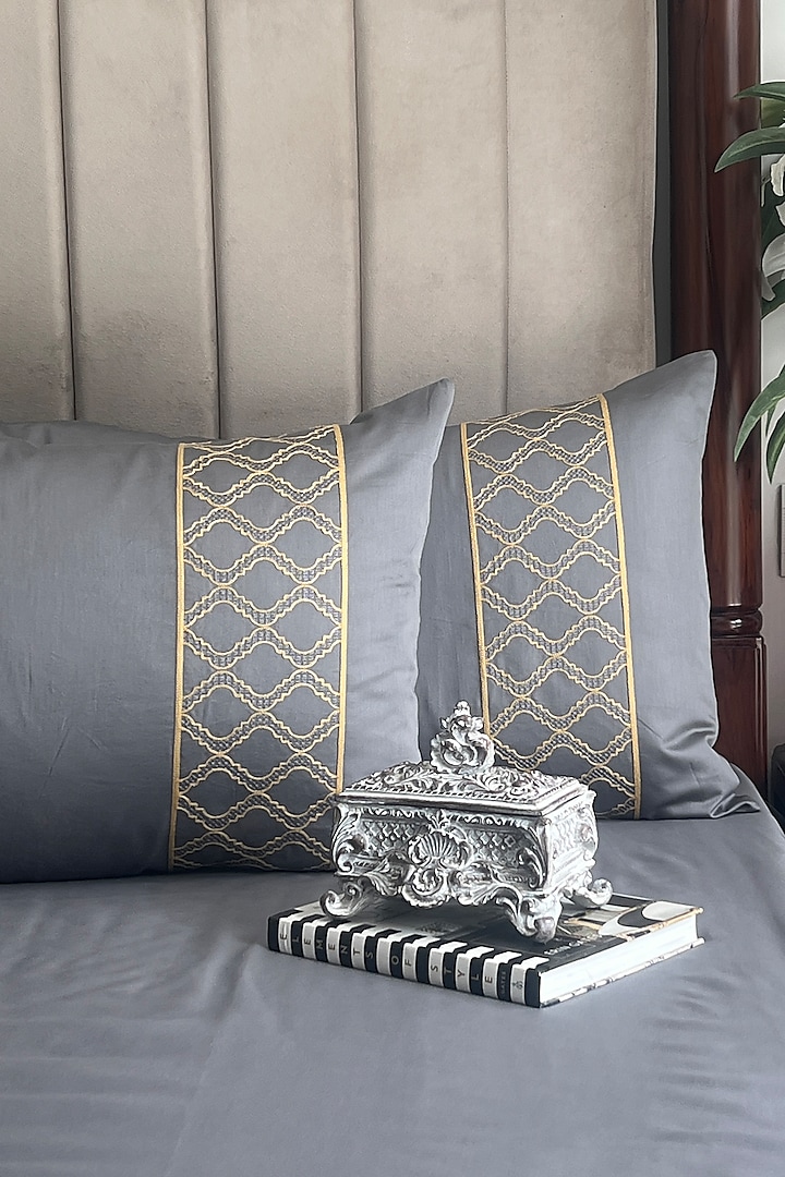 Dark Grey Cotton Rich Bedsheet (Set Of 3) by SADYASKA at Pernia's Pop Up Shop