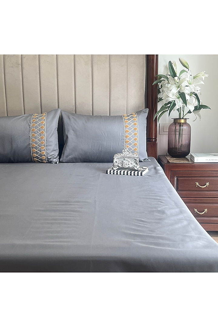 Dark Grey Cotton Rich Bedsheet (Set Of 3) by SADYASKA at Pernia's Pop Up Shop