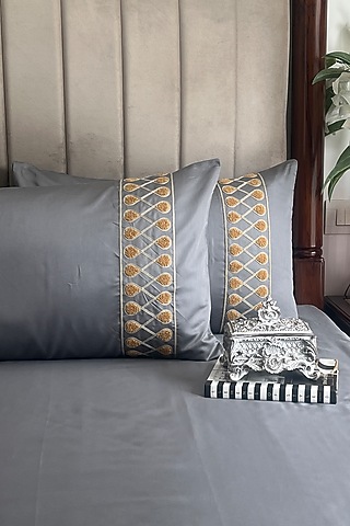 Dark Grey Cotton Rich Bedsheet (Set Of 3) by SADYASKA