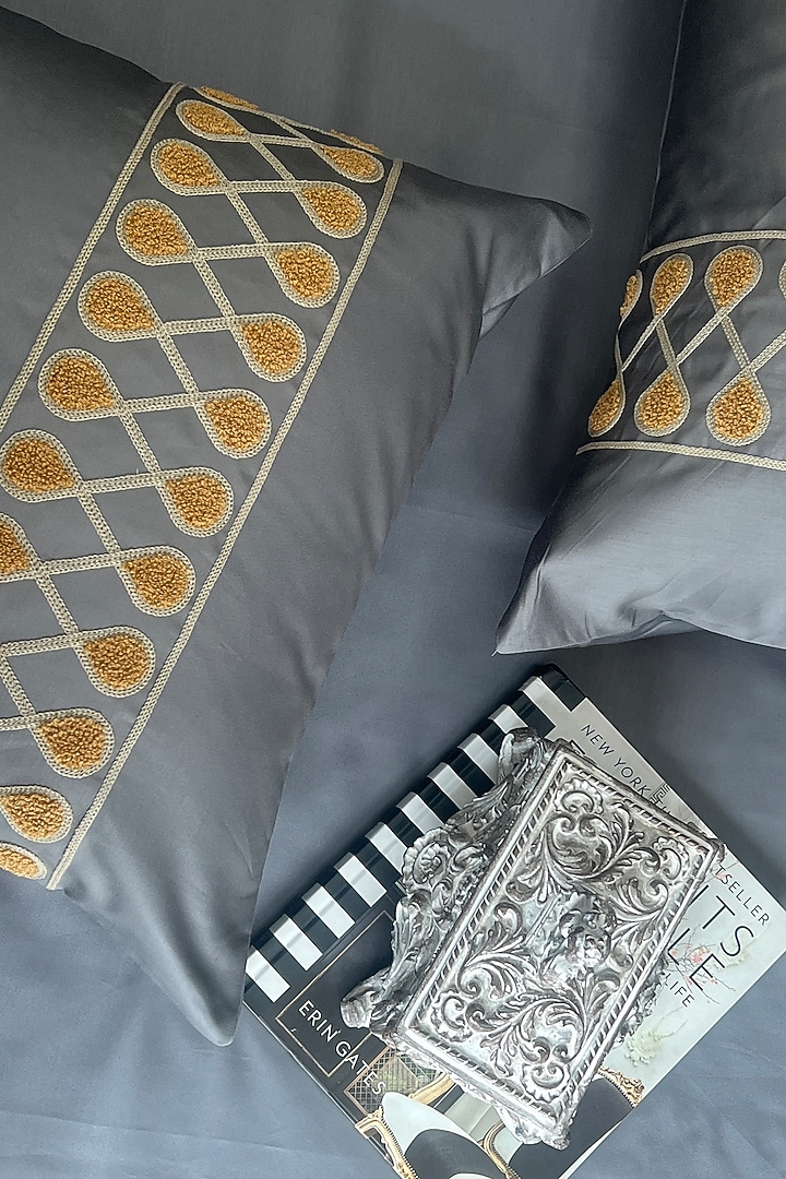 Dark Grey Cotton Rich Bedsheet (Set Of 3) by SADYASKA at Pernia's Pop Up Shop