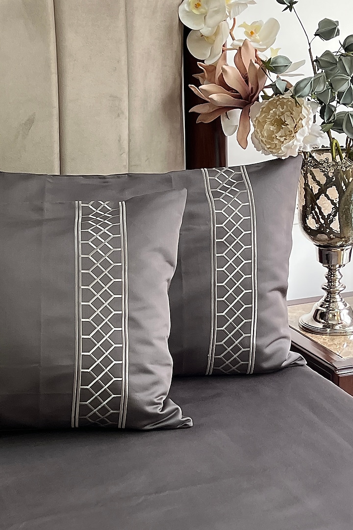 Titanium Grey Cotton Bedsheet (Set Of 3) by SADYASKA at Pernia's Pop Up Shop