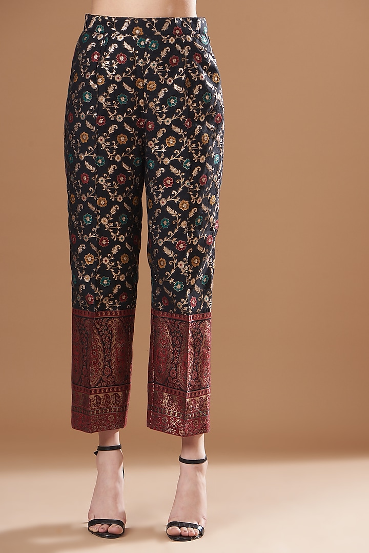 Black Silk Embroidered Blazer Set by Safaa at Pernia's Pop Up Shop