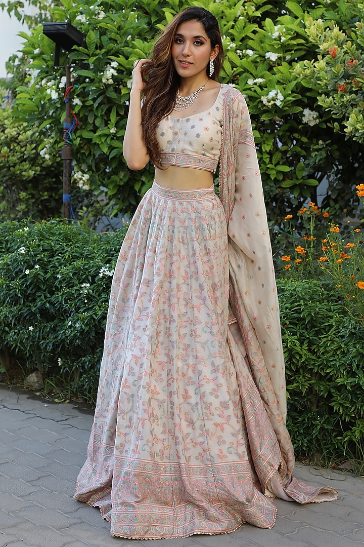 Multi-Colored Vegan Silk Embroidered Wedding Lehenga Set by Safaa at Pernia's Pop Up Shop