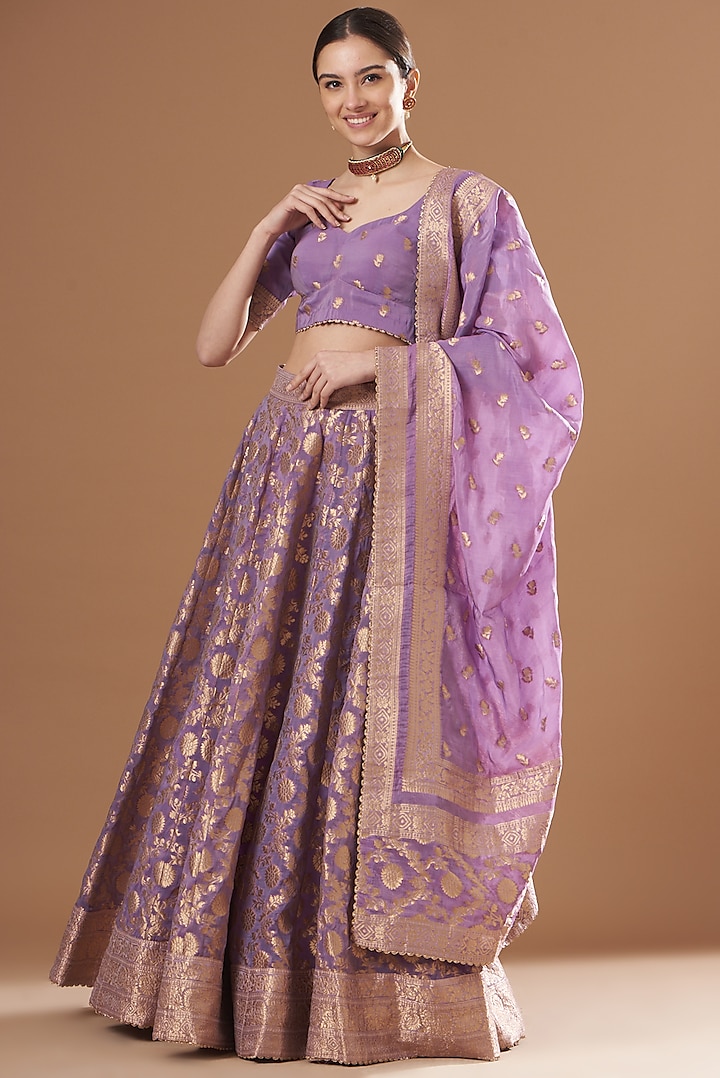 Lilac Organza Banarasi Lehenga Set by Safaa