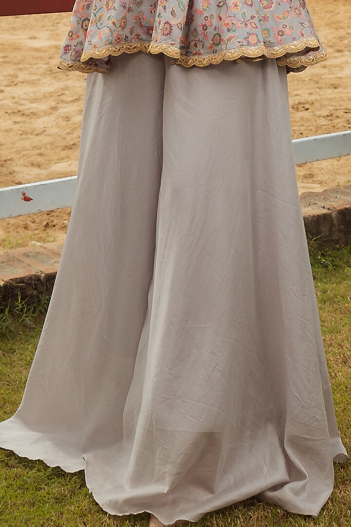 Grey Vegan Silk Party Wear Sharara Set by Safaa at Pernia's Pop Up Shop