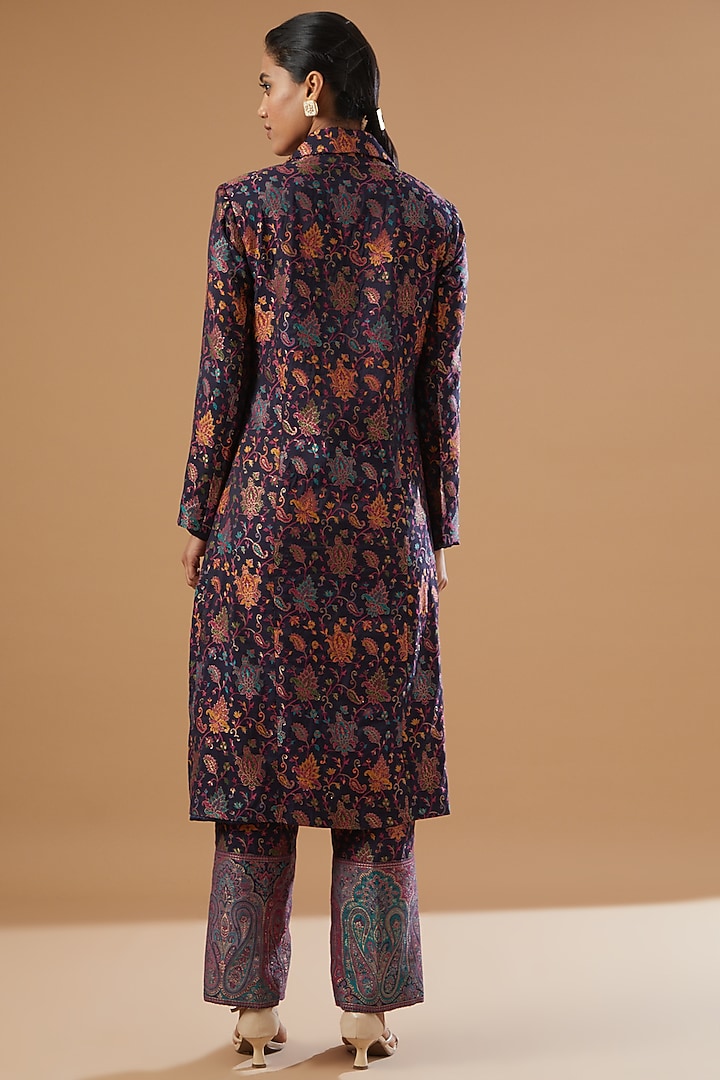 Indigo Blue Moonga Silk Jacket Set by Safaa at Pernia's Pop Up Shop