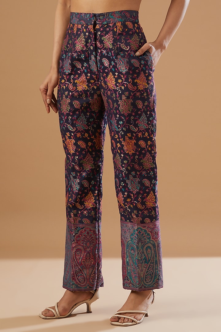 Indigo Blue Moonga Silk Jacket Set by Safaa at Pernia's Pop Up Shop