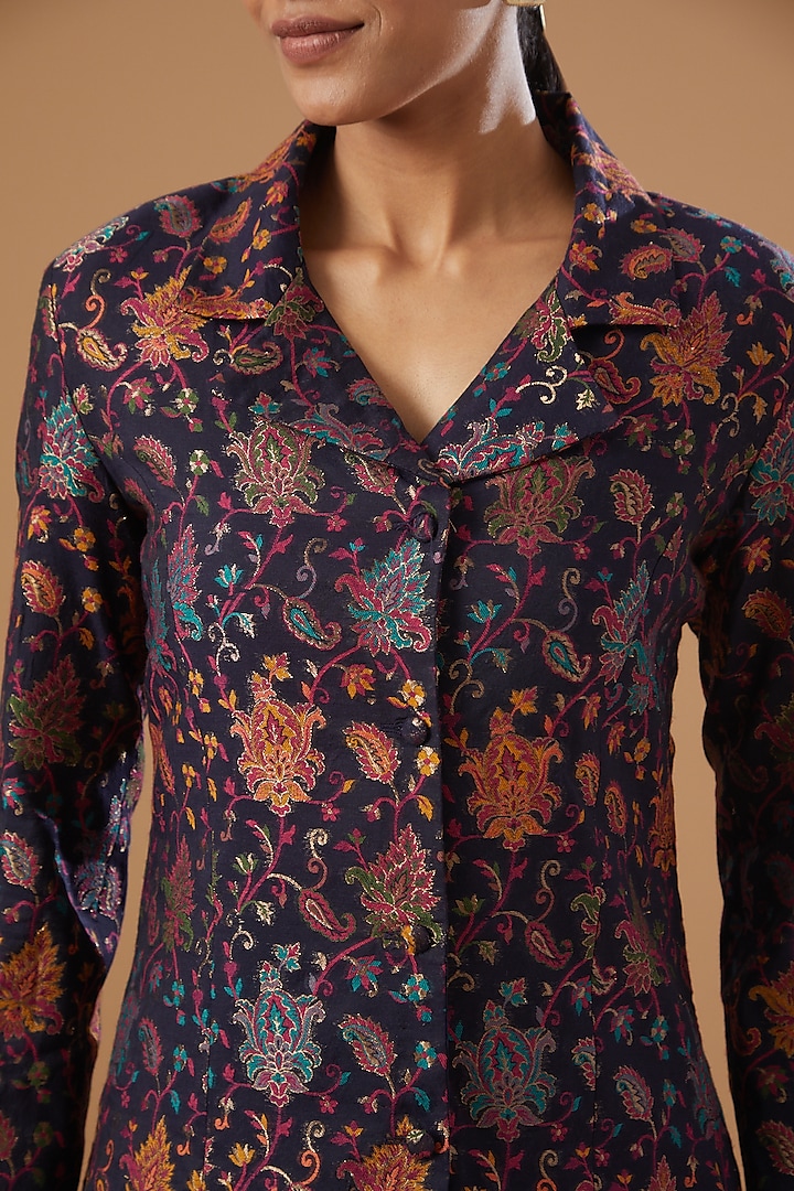 Indigo Blue Moonga Silk Jacket Set by Safaa at Pernia's Pop Up Shop