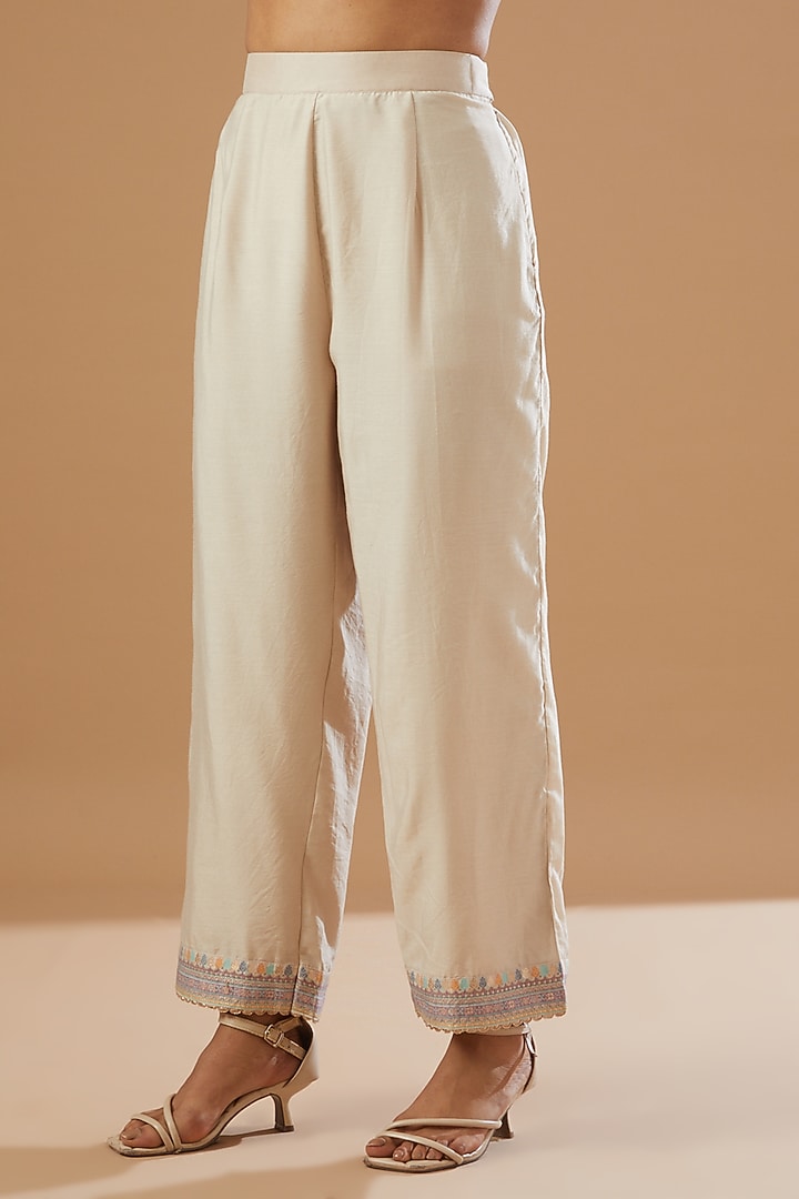 Ivory Self Woven Vegan Silk Wedding Anarkali Set by Safaa at Pernia's Pop Up Shop
