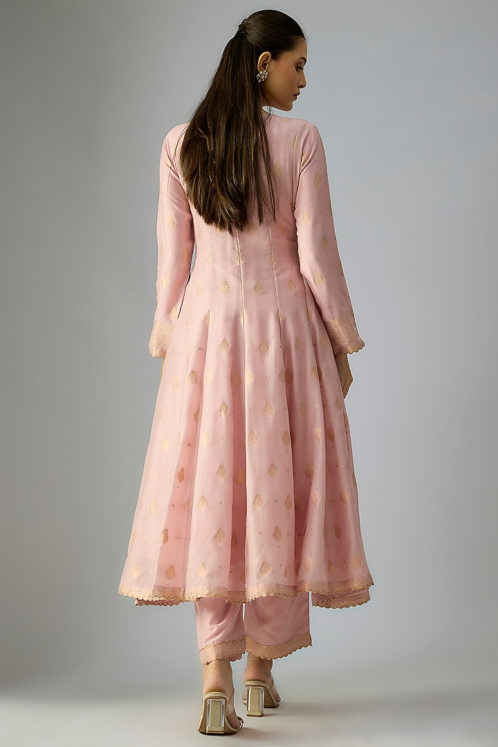 Pink Vegan Silk Floral Embroidered Wedding Anarkali Set by Safaa at Pernia's Pop Up Shop