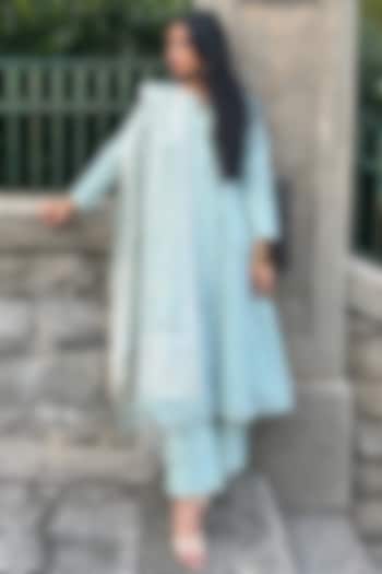 Turquoise Organic Cotton Kurta Set by Safaa at Pernia's Pop Up Shop