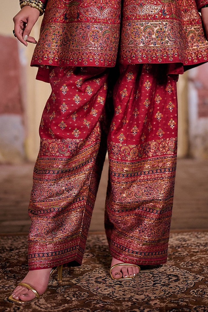 Red & Black Moonga Silk Zari Work Short Wedding Anarkali Set by Safaa at Pernia's Pop Up Shop