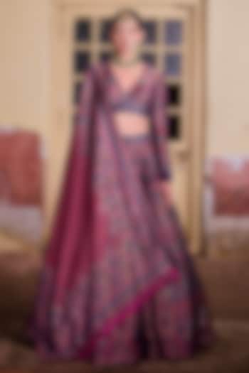 Grey & Magenta Moonga Silk Printed Wedding Lehenga Set by Safaa at Pernia's Pop Up Shop