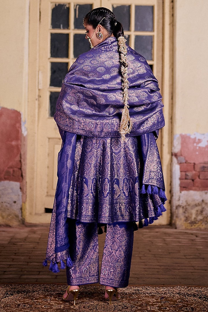 Indigo Vegan Silk Short Wedding Anarkali Set by Safaa at Pernia's Pop Up Shop