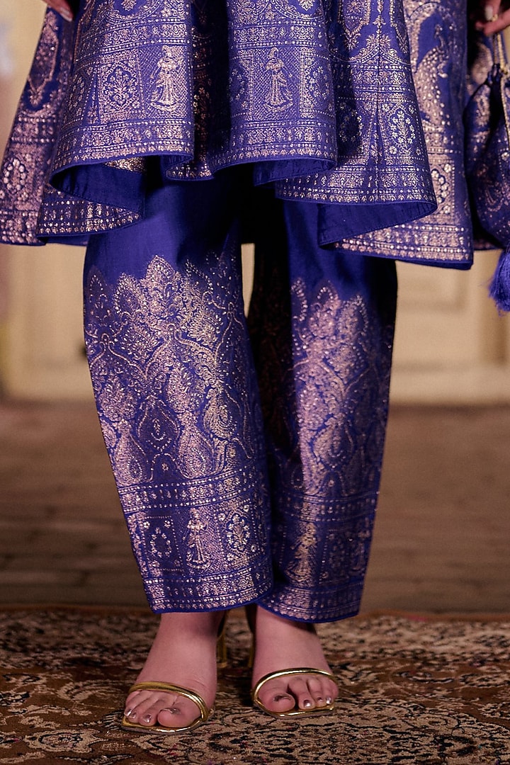 Indigo Vegan Silk Short Wedding Anarkali Set by Safaa at Pernia's Pop Up Shop