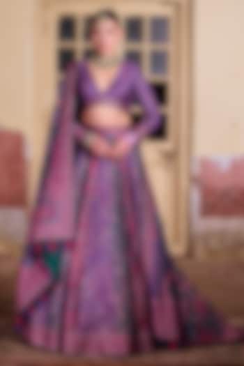 Purple & Multi-Colored Vegan Silk Printed Wedding Lehenga Set by Safaa at Pernia's Pop Up Shop