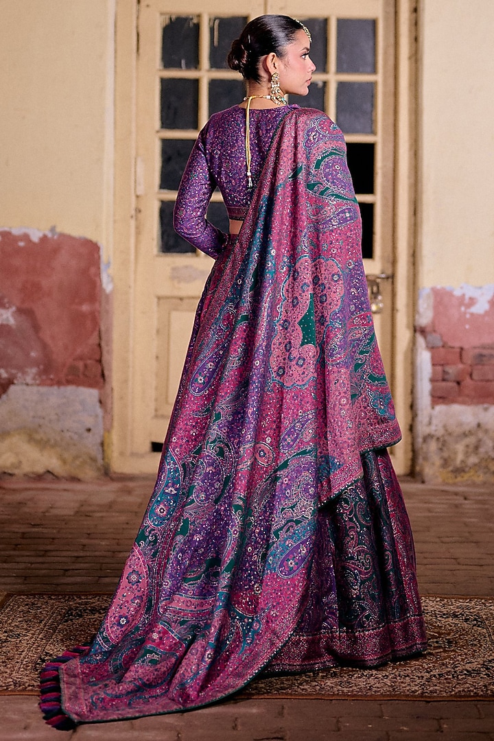 Purple & Multi-Colored Vegan Silk Printed Wedding Lehenga Set by Safaa at Pernia's Pop Up Shop