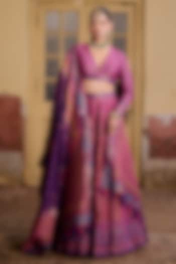 Multi-Colored Moonga Silk Printed & Embroidered Wedding Lehenga Set by Safaa at Pernia's Pop Up Shop