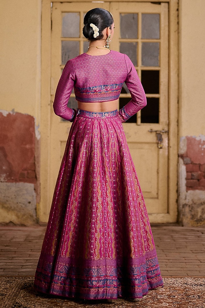 Multi-Colored Moonga Silk Printed & Embroidered Wedding Lehenga Set by Safaa at Pernia's Pop Up Shop