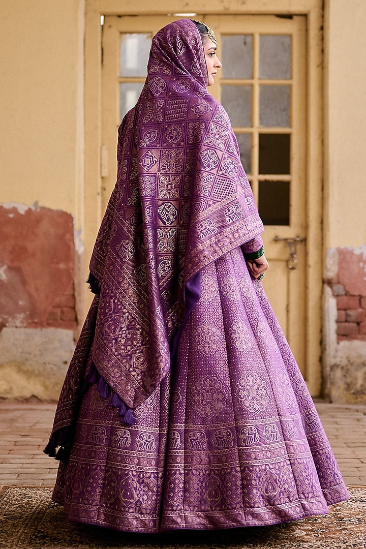 Purple Vegan Silk Printed Wedding Lehenga Set by Safaa at Pernia's Pop Up Shop