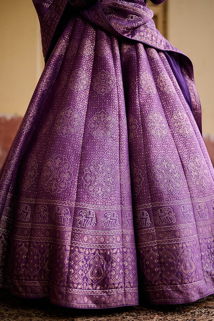 Purple Vegan Silk Printed Wedding Lehenga Set by Safaa at Pernia's Pop Up Shop