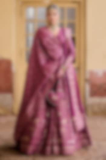 Berry Pink Premium Vegan Silk Kashmiri Zari Work Wedding Lehenga Set by Safaa at Pernia's Pop Up Shop