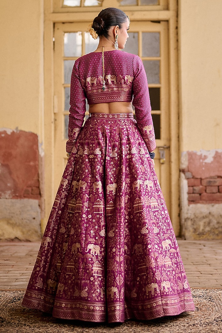 Berry Pink Premium Vegan Silk Kashmiri Zari Work Wedding Lehenga Set by Safaa at Pernia's Pop Up Shop