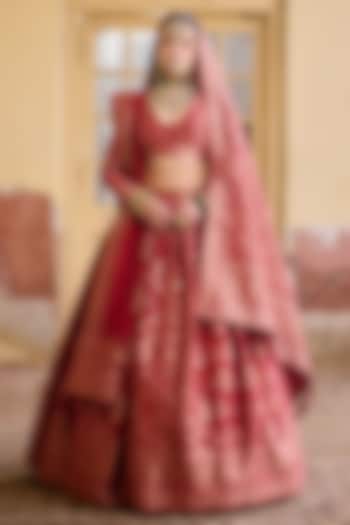 Deep Red Premium Vegan Silk Zari Gota Work Wedding Lehenga Set by Safaa at Pernia's Pop Up Shop