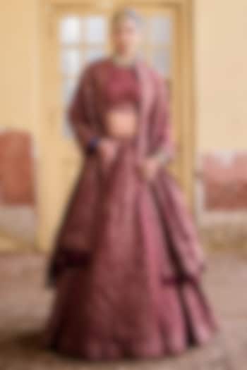 Maroon Premium Vegan Silk Zari Work Paneled Wedding Lehenga Set by Safaa at Pernia's Pop Up Shop