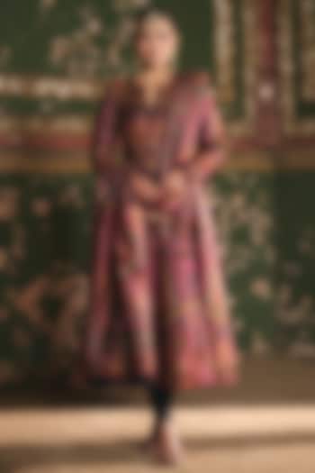 Multi-Colored Premium Moonga Silk Weave Embroidered Wedding Anarkali Set by Safaa at Pernia's Pop Up Shop