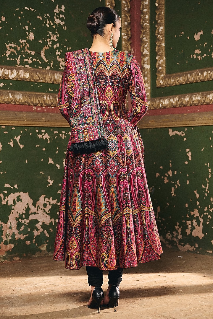 Multi-Colored Premium Moonga Silk Weave Embroidered Wedding Anarkali Set by Safaa at Pernia's Pop Up Shop