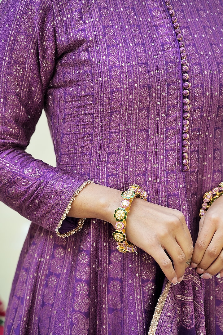 Purple Self Woven Vegan Silk Chikankari Wedding Anarkali Set by Safaa at Pernia's Pop Up Shop